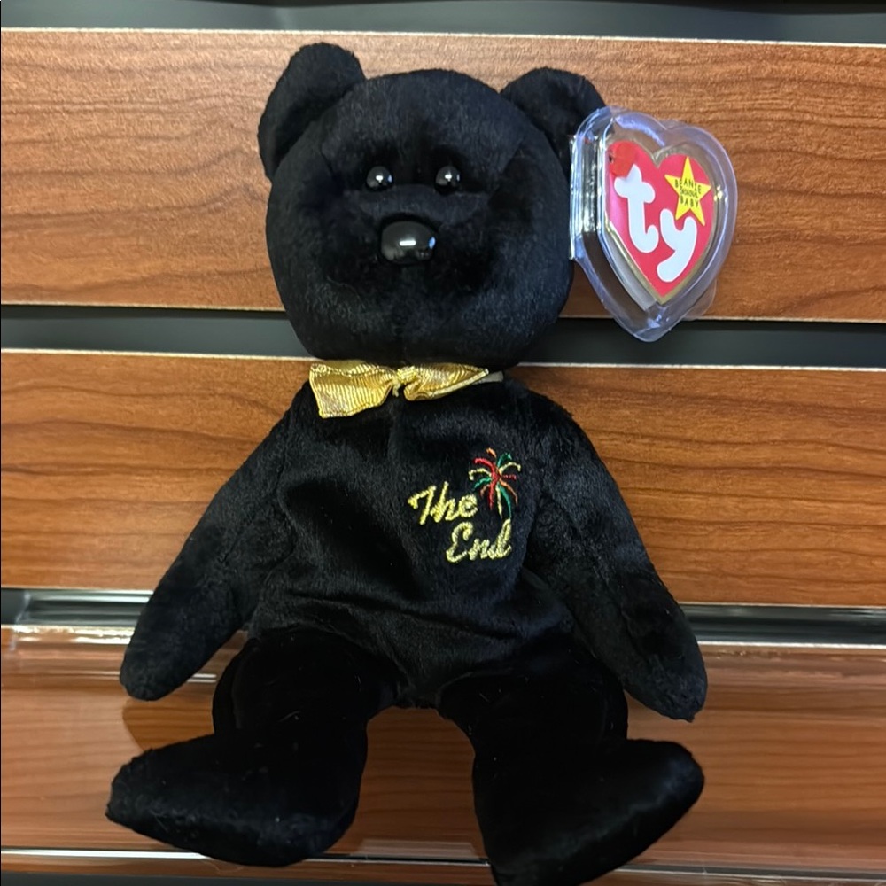 Ty Beanie Baby Black Bear with Gold Bow